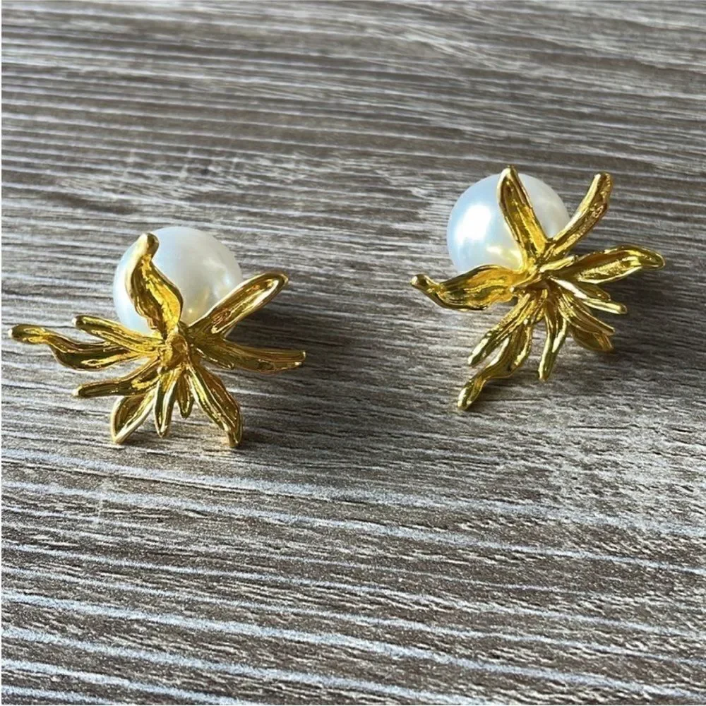 Flower pearl earrings N366 - Picture 2 of 3